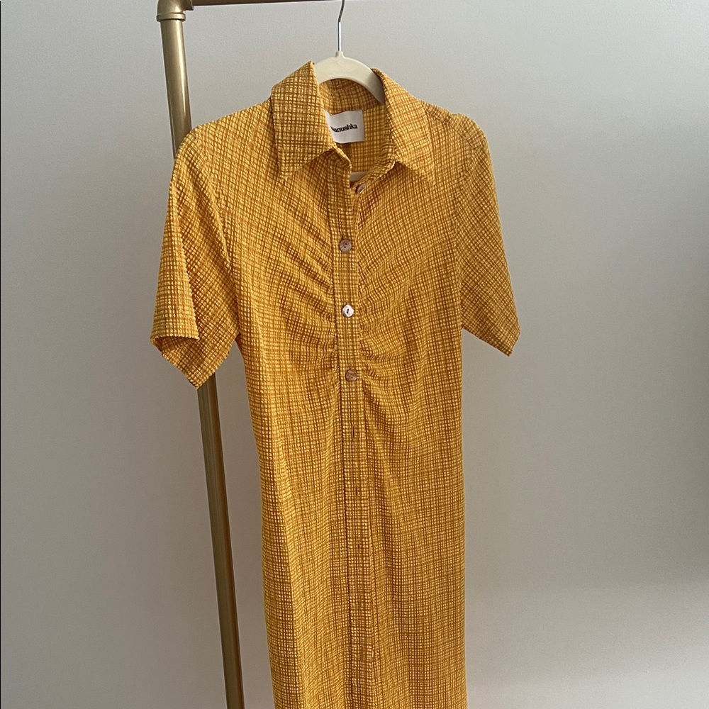 Nanushka Mustard Check Midi Dress